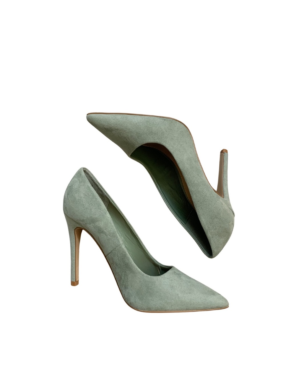 JF Gisselle Classic Suede Pointed Toe Pumps Sage Green Feminine Minimal Coquette - Picture 2 of 11